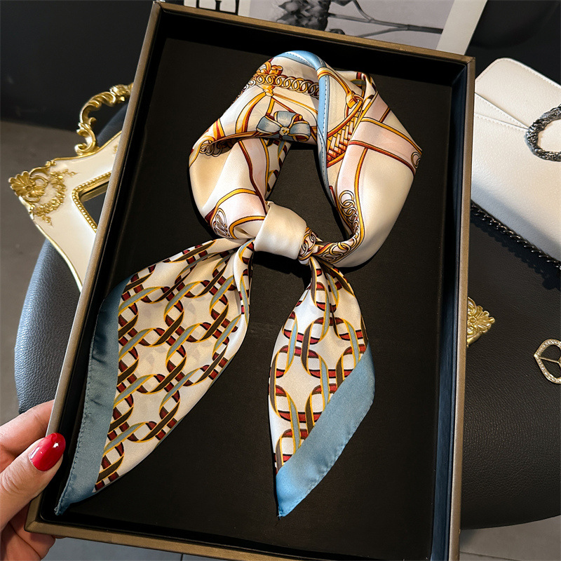 Silk Neck Scarf - Luxury Female Square Scarf Chain Print